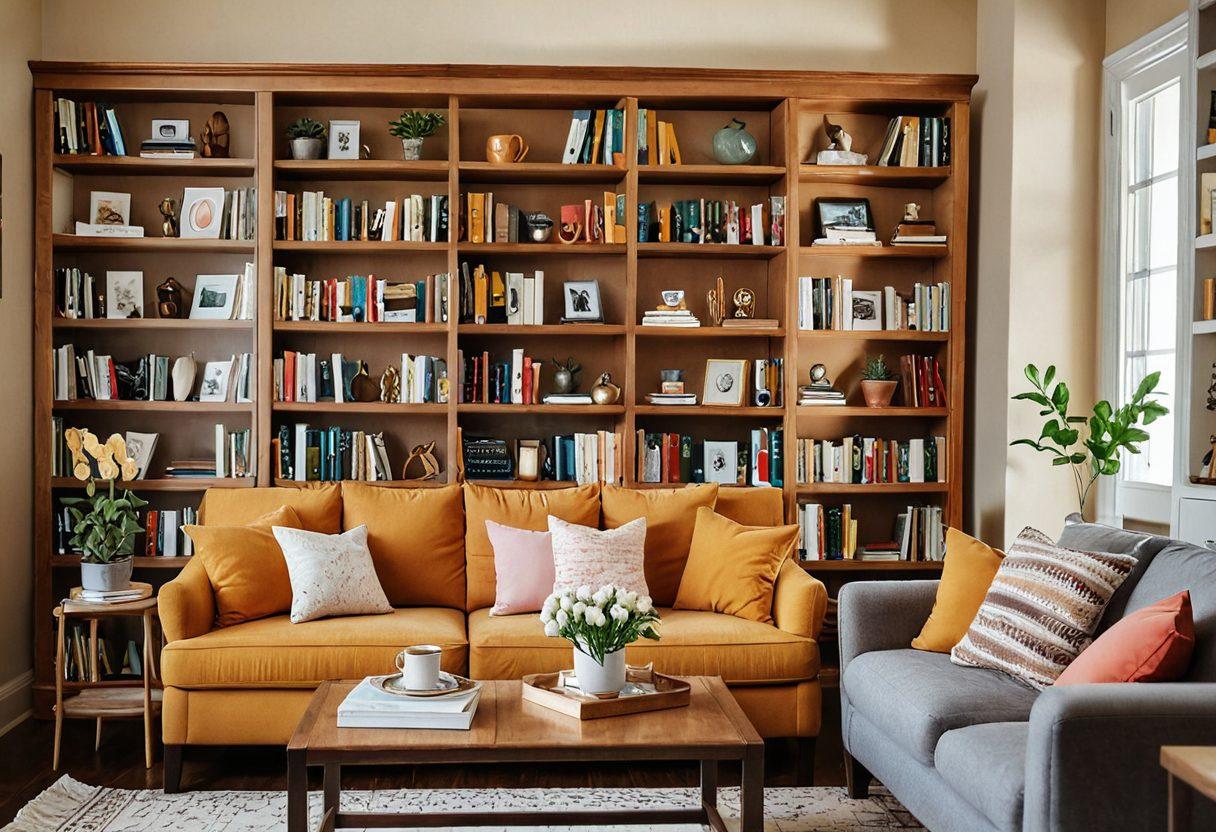 A cozy, warmly lit living room scene with a couple of all ages holding hands and gazing at each other lovingly. A bookshelf filled with books on relationships and family photos in the background. A cup of tea on the table and a comfy couch to make the atmosphere inviting. Gentle hearts and subtle warm colors surrounding the scene. super-realistic. vibrant colors. comforting vibe.